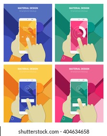 Hands Holding Abstract Smartphone With Material Background