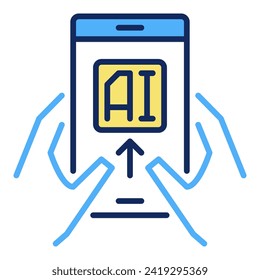 Hands Holding AI Smartphone vector Artificial Intelligence Tech concept colored icon or symbol