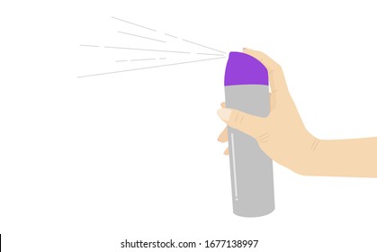 Hands holding aluminium aerosol can and spraying  isolated on white background - Vector illustration