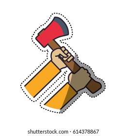 hands holding axe fire tool
