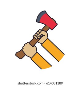 hands holding axe fire tool