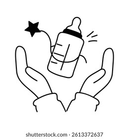Hands holding baby feeder concept icon of mothers love