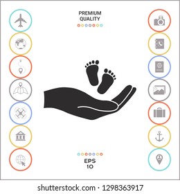 Hands holding baby foot. Graphic elements for your design