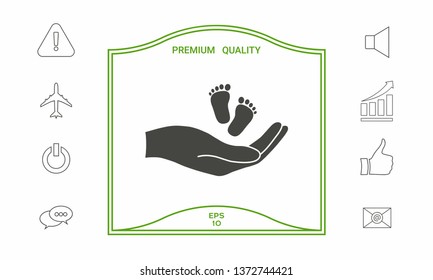 Hands holding baby foot. Graphic elements for your design