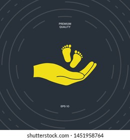 Hands holding baby foot. Graphic elements for your design