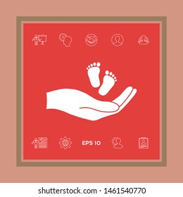 Hands holding baby foot. Graphic elements for your design