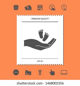 Hands holding baby foot. Graphic elements for your design