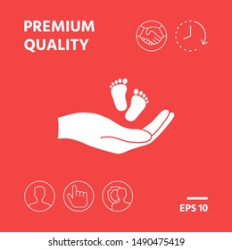 Hands holding baby foot. Graphic elements for your design