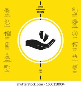 Hands holding baby foot. Graphic elements for your design