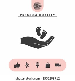 Hands holding baby foot. Graphic elements for your design