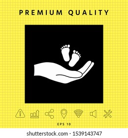 Hands holding baby foot. Graphic elements for your design