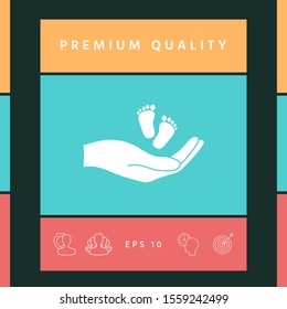 Hands holding baby foot. Graphic elements for your design