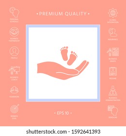 Hands holding baby foot. Graphic elements for your design