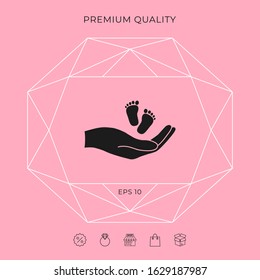 Hands holding baby foot. Graphic elements for your design