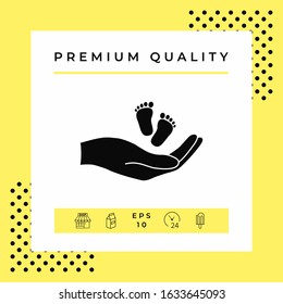 Hands holding baby foot. Graphic elements for your design