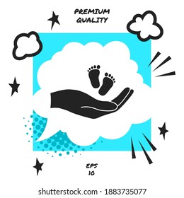 Hands holding baby foot. Graphic elements for your design