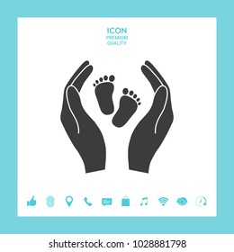 Hands holding baby foot - protection symbol