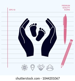 Hands holding baby foot - protection symbol