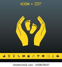 Hands holding baby foot - protection symbol
