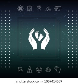 Hands holding baby foot - protection symbol