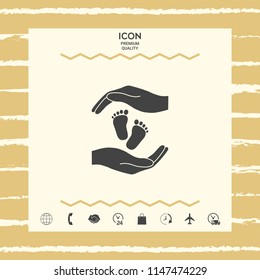 Hands holding baby foot, protection symbol