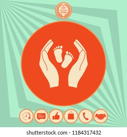 Hands holding baby foot - protection symbol