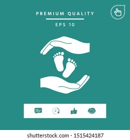 Hands holding baby foot, protection symbol. Graphic elements for your design