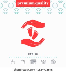 Hands holding baby foot, protection symbol. Graphic elements for your design