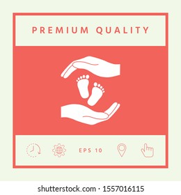 Hands holding baby foot, protection symbol. Graphic elements for your design