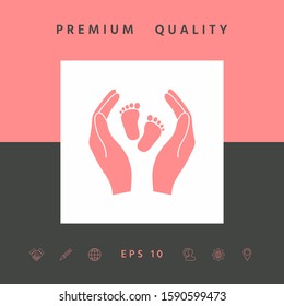 Hands holding baby foot - protection symbol. Graphic elements for your design