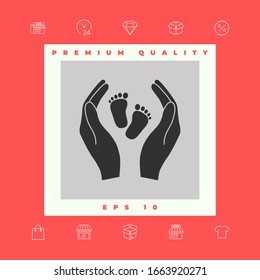 Hands holding baby foot - protection symbol. Graphic elements for your design