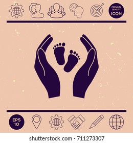 Hands holding baby foot - protection symbol