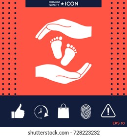 Hands holding baby foot, protection symbol