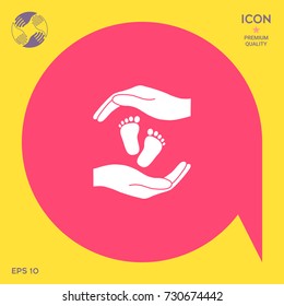 Hands holding baby foot, protection symbol