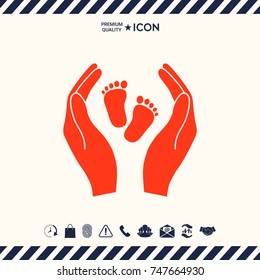 Hands holding baby foot - protection symbol