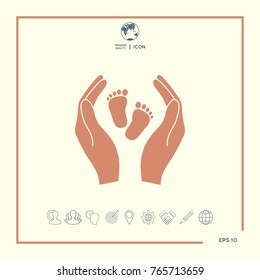 Hands holding baby foot - protection symbol