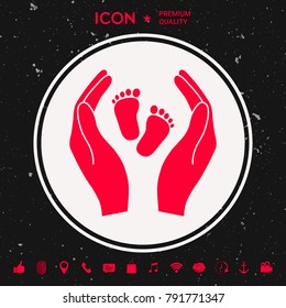 Hands holding baby foot - protection symbol