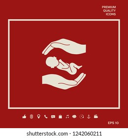 Hands holding baby. Graphic elements for your design