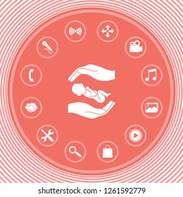Hands holding baby. Graphic elements for your design
