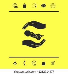 Hands holding baby. Graphic elements for your design