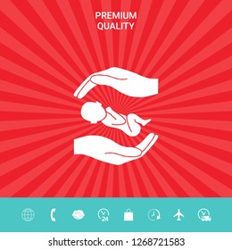 Hands holding baby. Graphic elements for your design