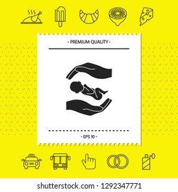 Hands holding baby. Graphic elements for your design