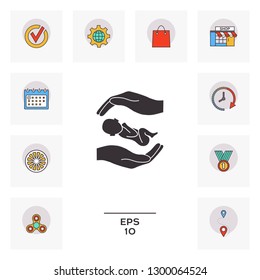 Hands holding baby. Graphic elements for your design