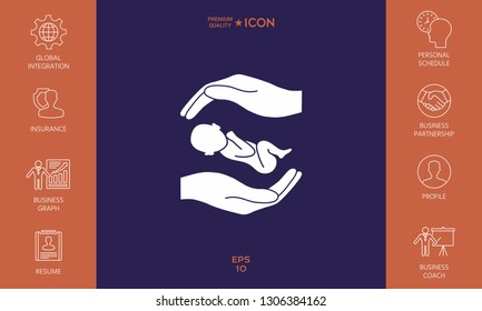 Hands holding baby. Graphic elements for your design
