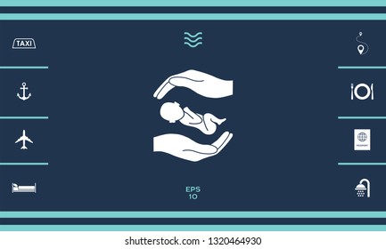 Hands holding baby. Graphic elements for your design