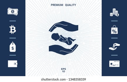 Hands holding baby. Graphic elements for your design