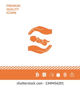 Hands holding baby. Graphic elements for your design