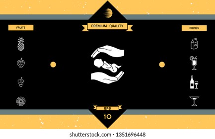 Hands holding baby. Graphic elements for your design