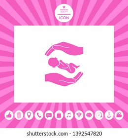 Hands holding baby. Graphic elements for your design