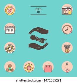 Hands holding baby. Graphic elements for your design